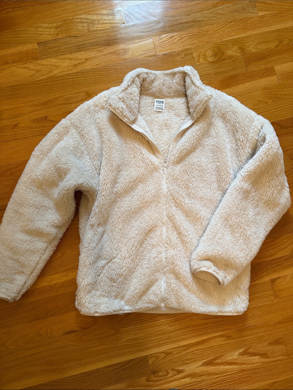 NWOT VS PINK Cozy Cream faux fur Zip-Up Jacket